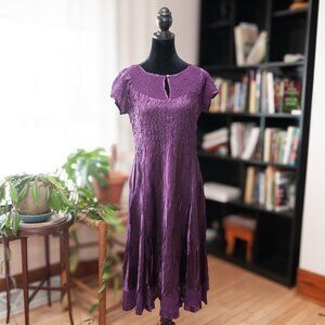 Y2K Purple Satin Crinkle Dress Womens L Flowy Goth Fairy Romantic Grunge Garden